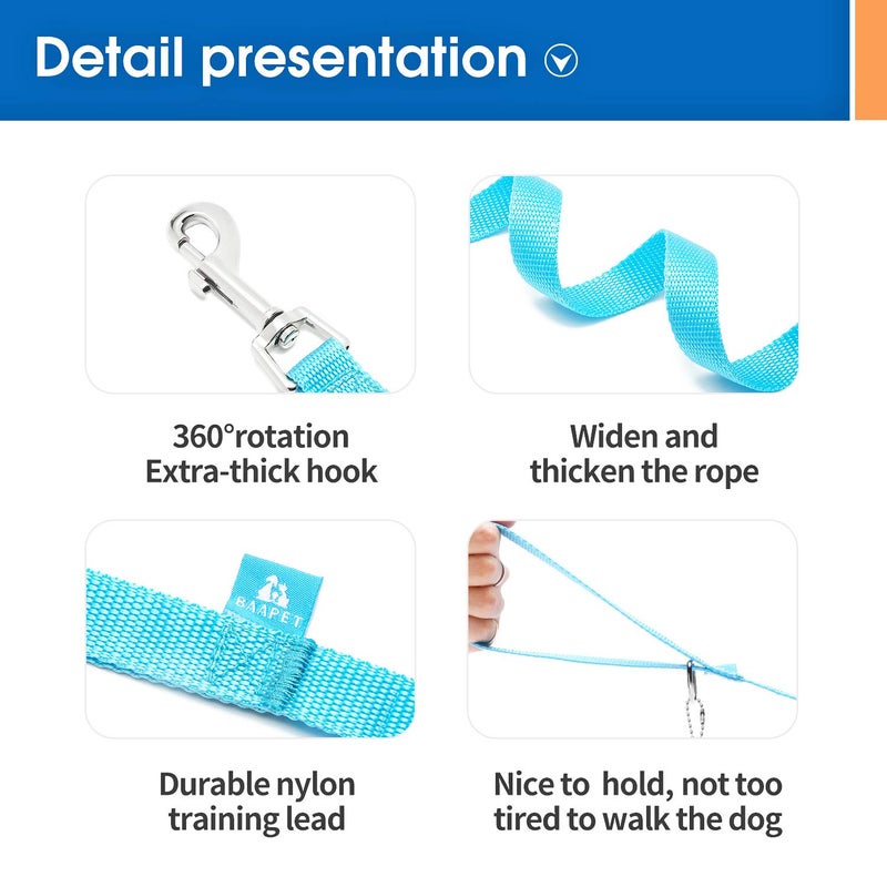 BAAPET 15/20/30/50/100 ft Long Dog Training Leash with Clickers for Small, Medium and Large Dogs or Cats (20 Feet, SkyBlue) - Image 3